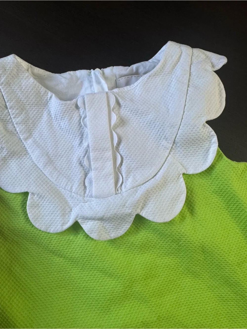 Jacadi Paris Green Baby Doll Cotton Dress with Scallop Collar Size 3 Toddler - Picture 3 of 6